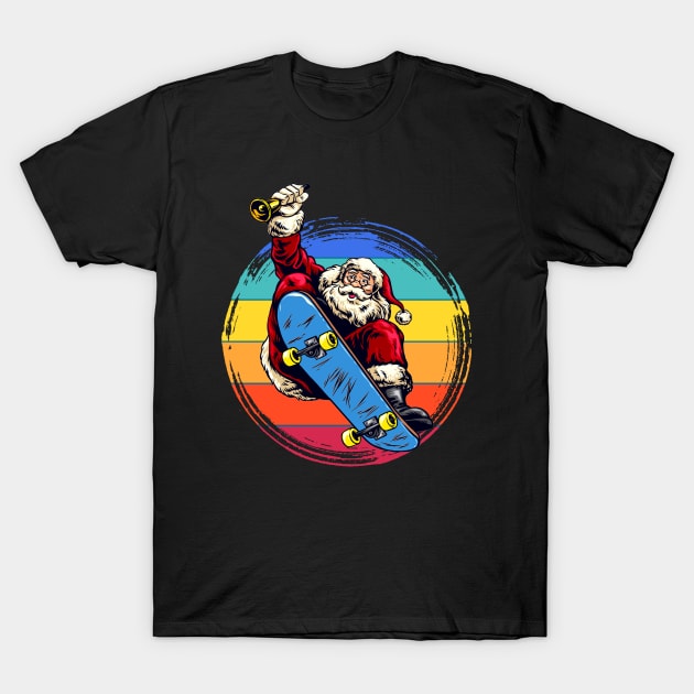 Santa Skateboarder Happy Christmas Merry Christmas Christmas Event Christmas Present Gift for Family for Dad for Mom for Friends for Kids T-Shirt by Abdelouafi Abajy